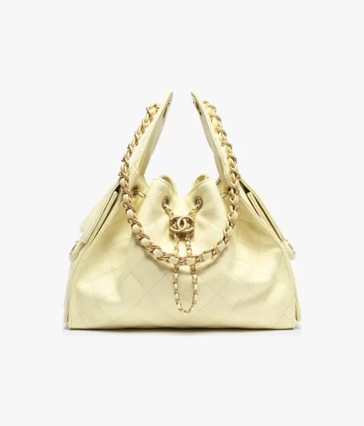 CHANEL 25 Small Handbag Grained Calfskin & Gold-Tone Metal Light Yellow