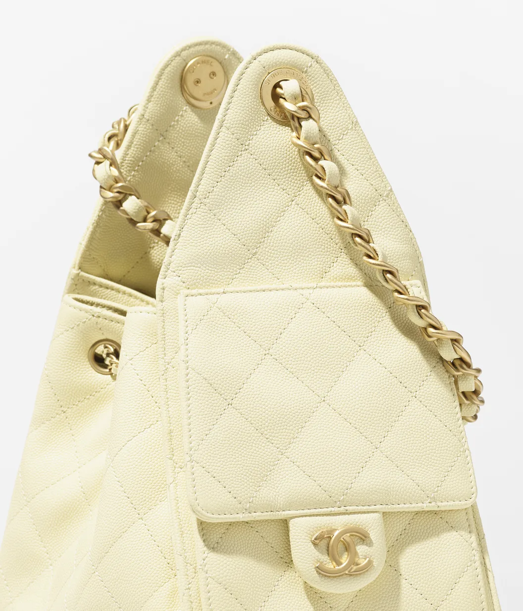 CHANEL 25 Small Handbag Grained Calfskin & Gold-Tone Metal Light Yellow 4